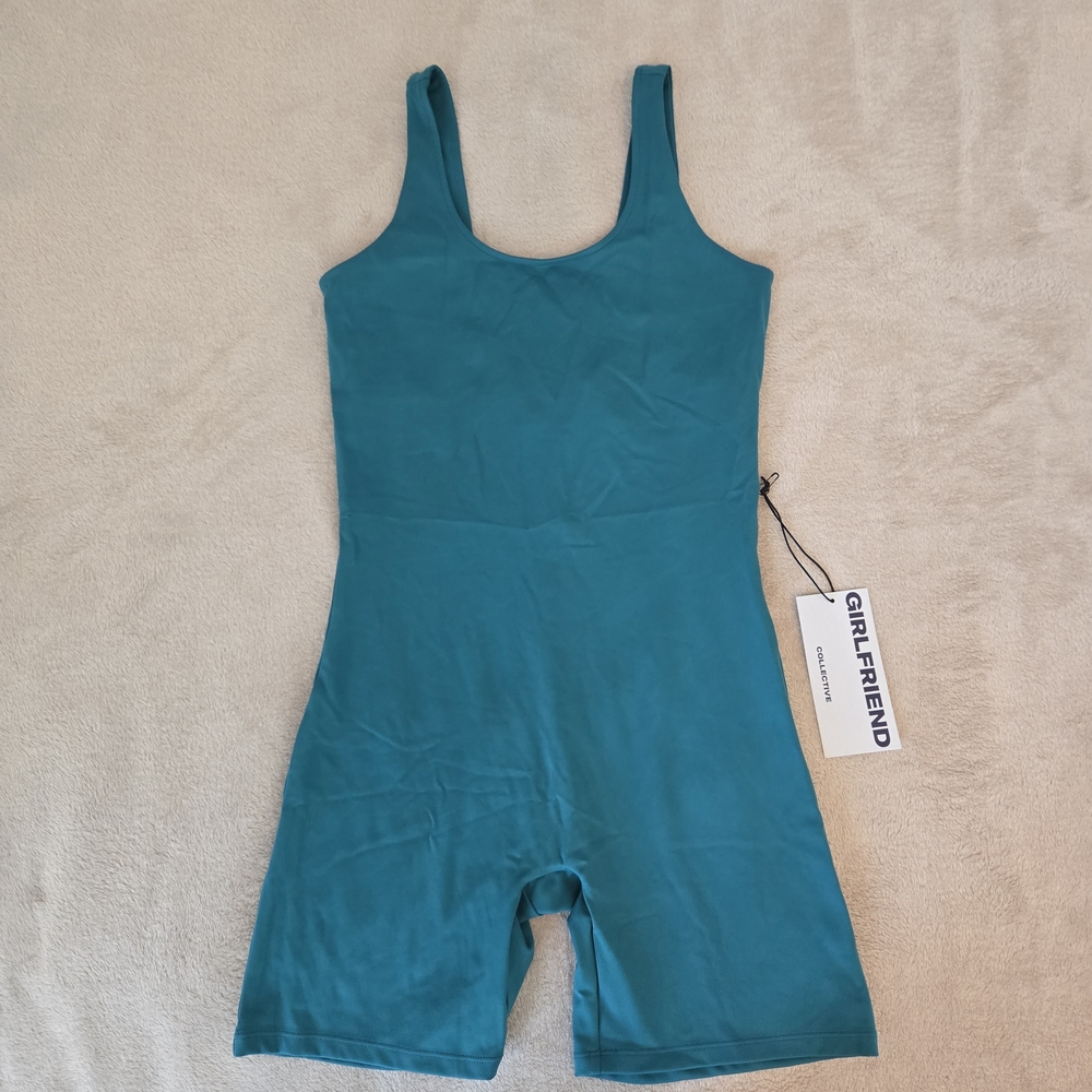Girlfriend Collective Teal Bike Unitard Medium Yoga Pilates Sustainable